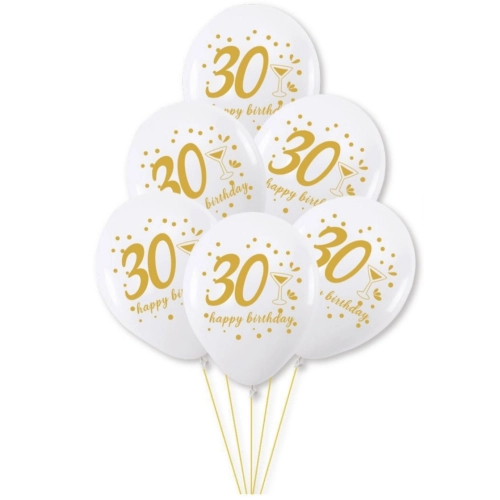 BALONY dekoracje urodzinowe ZESTAW BALONÓW 30 urodziny lateksowe BIAŁE 6szt